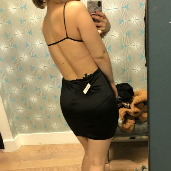 NWT black satin open back dress - Picture 2 of 4